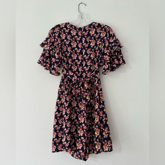 Betsey Johnson Navy Blue Floral Rose Flowy Spring Short Sleeve Romper size 2 - Picture 2 of 11